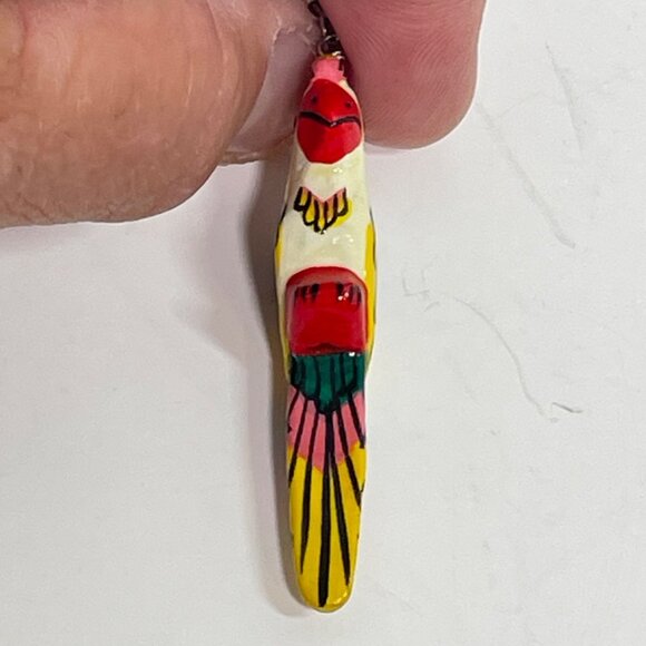 Hand-Painted wooden Parrot Dangle Earrings with Vibrant Tropical Colors - Picture 4 of 7